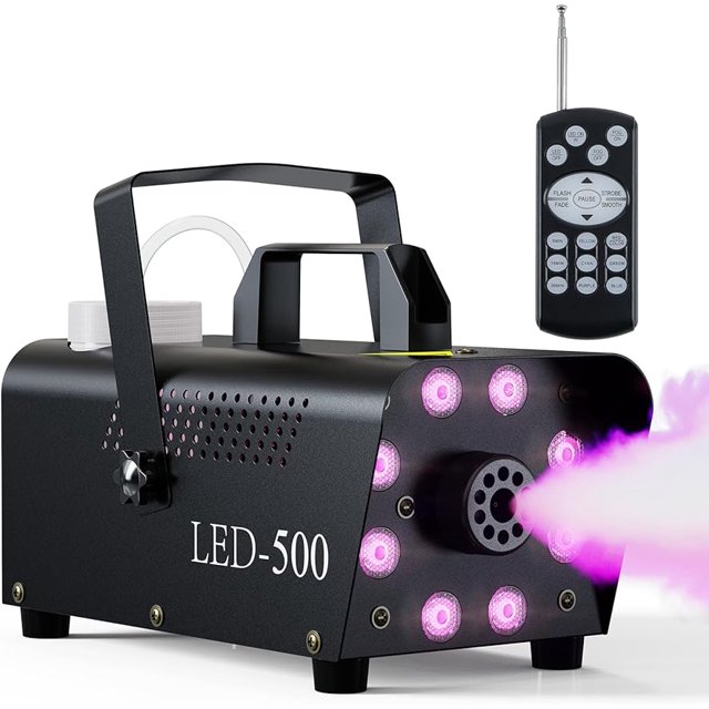 Máquina de humo, máquina de niebla Halloween interior - Luces LED de 3 etapas con 13 colores y efecto estroboscópico, máquina de humo automática para fiestas, bodas, vacaciones, 500 W con receptor y c