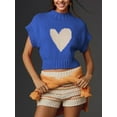thumbnail image 6 of Hirigin Womens Short Sleeve Sweater Mock Neck Vest Cute Heart Knit Cropped Pullover Top, 6 of 7