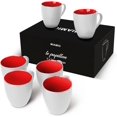 thumbnail image 1 of MIAMIO - 6 x 350 ml Stoneware Coffee Mug/Cup Set - Le Papillon Collection (White-Red), 1 of 7