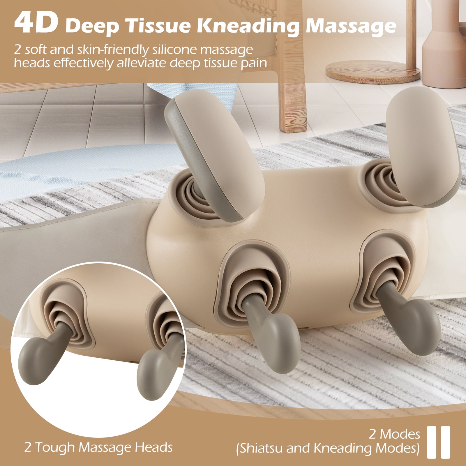 Gymax Neck Shoulder Massager w/ 2 Heat Levels for Pain Relief Neck Massager Pillow Beige