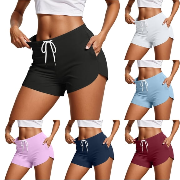 XIAONU Solid Athletic Shorts for Women Drawstring Waist Stretch Side Pockets Shorts