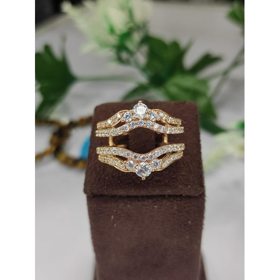 Bluebell Jewels 2ct CZ ring enhancer 14K Yellow Gold Finish handmade wedding ring jacket ring wrap curved anniversary ring gift for her