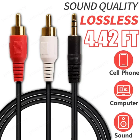 3.5Mm To Rca Cable 2Rca To Aux Cord 2-Rca To 3.5Mm Adapter Stereo Audio Y-Cable