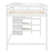 Euroco Modern Wood Full Size Loft Bed with Storage Wardrobe and Shelves for Kids Teens, White