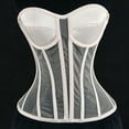 thumbnail image 5 of Feancey Boned Corset Tops for Women Mesh Overbust Corsets Strapless Lace Up Bustier Top Built In Bra Waist Cincher Halloween Costumes Beige L, 5 of 7