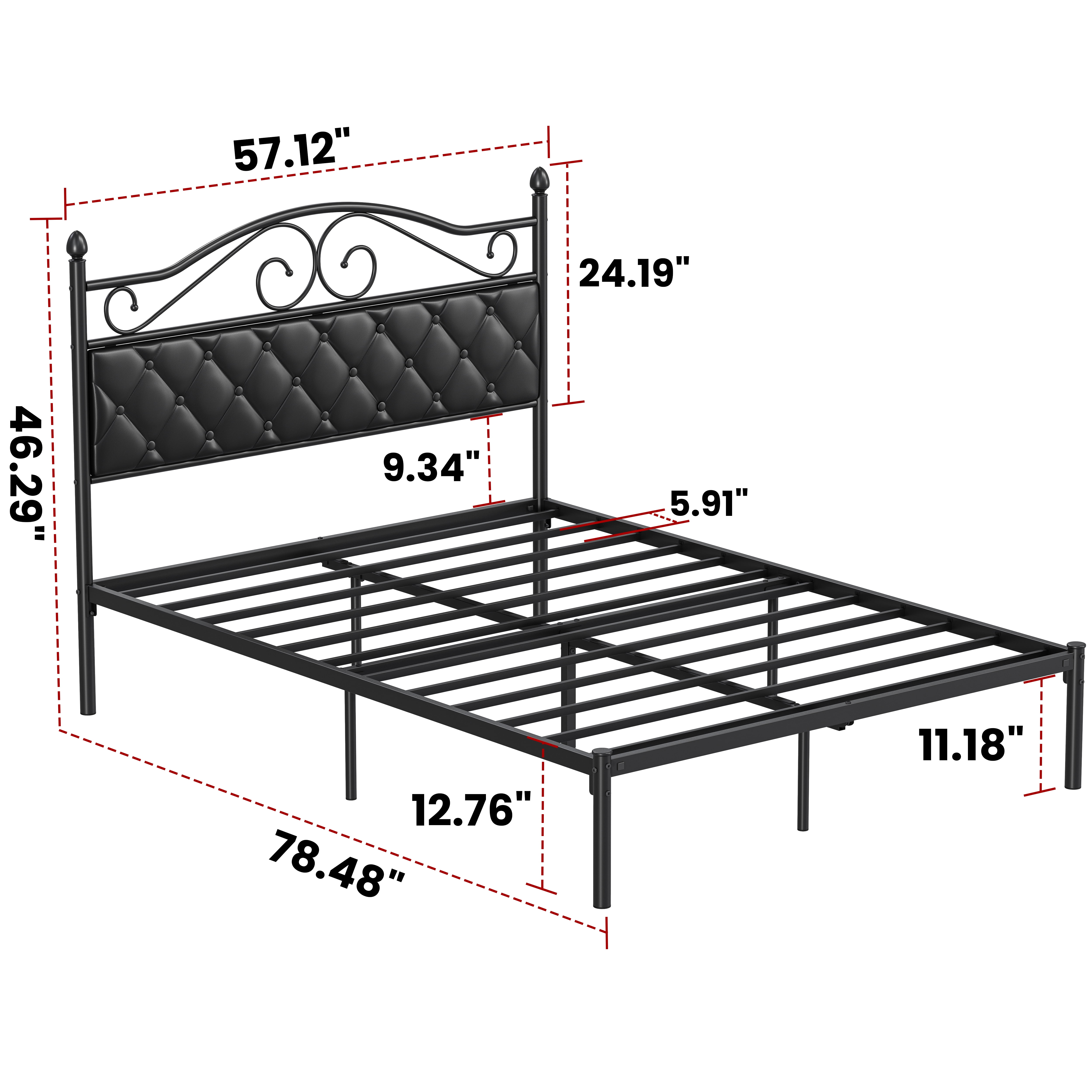 Yoneston Vintage Button Upholstered Headboard Full Size Metal Platform Bed Frame with Under-Bed Storage for Adults, Black