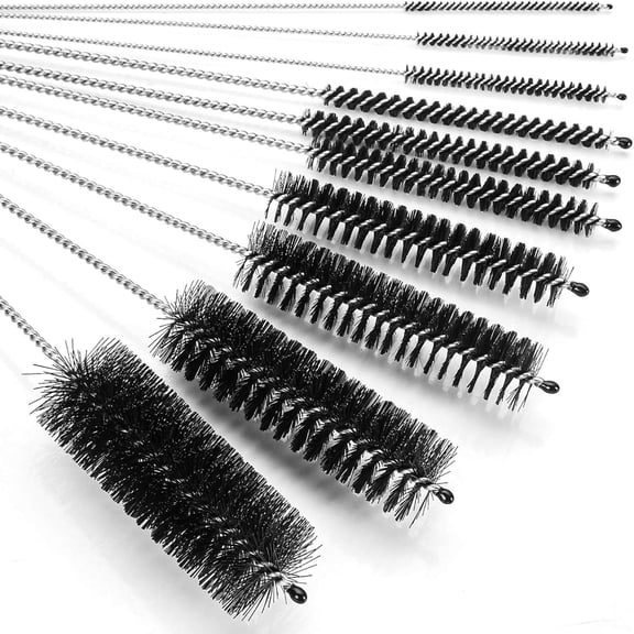 CiaraQ Bottle Cleaning Brushes, 8 Inch Nylon Tube Brush Set, Cleaner for Narrow Neck Bottles Cups with Hook, Set of 10 Pcs, Black