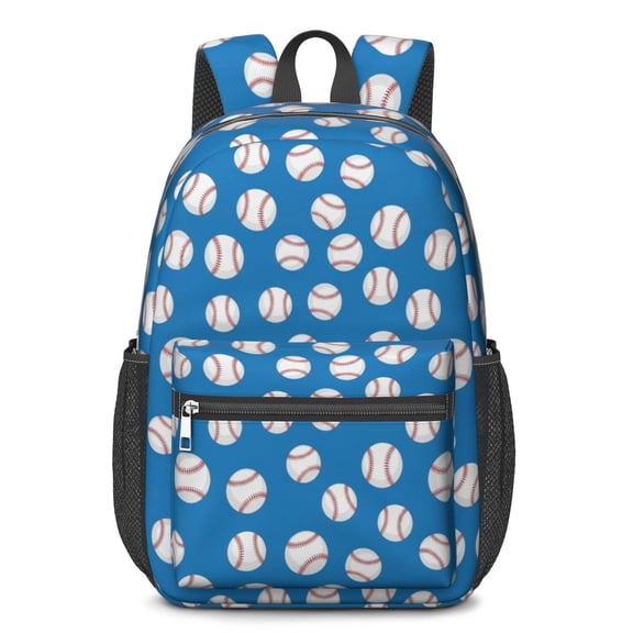 Baseballs Only Blue Pattern 17" School Backpacks for Teens,Waterproof Oxford Fabric,S-Shape Padded Straps for School,Travel,Hiking,Camping