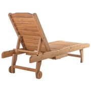 Outsunny Wooden Chaise Lounge Outdoor Patio Furniture Adjustable w/Pullout Table