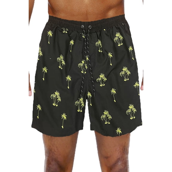 Weiv Men's Palm Tree Print Swim Trunks 5.5" Quick Dry Beach Swim Shorts for Men with Mesh Lining