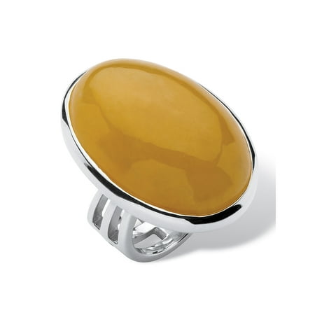 Oval Cabochon Ring Setting - Genuine Yellow Jade .925 Sterling Silver Oval Cabochon Cocktail Ring