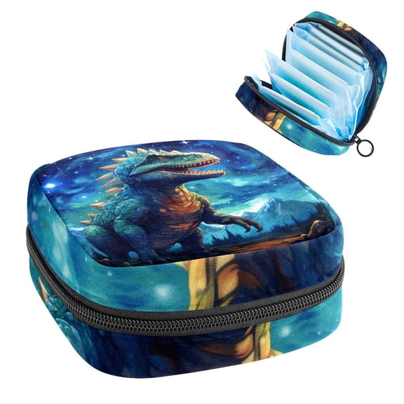 Starry Dinosaur Sanitary Napkin Storage Bag Makeup Pouch for Purse, Small Sanitary Napkin Disposal Bags, in Velvet, Sponge, Oxford Fabric, 4.7x6.6x6.6 in