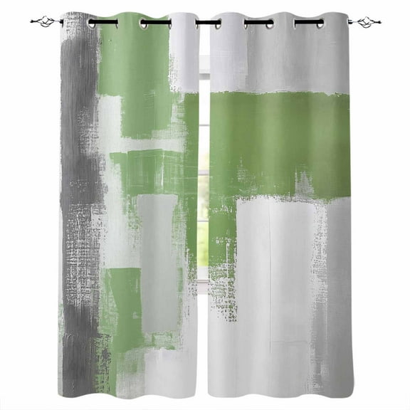 Fsddascl Sage Green Gray Blackout Curtains for Bedroom/Living Room, Thermal Insulated Kitchen Curtains, Oil Painting Geometric Abstract Modern Grommet Darkening Window Treatment Drapes 52"x63"x2