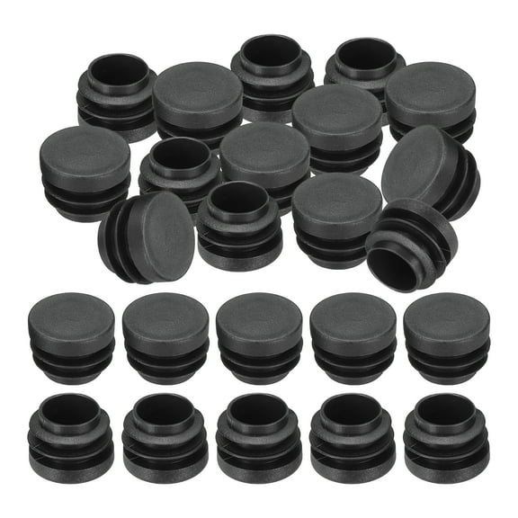 Uxcell 1" Plastic Tubing End Caps, Round Hole Plug Insert for Round Iron Pipe Chair Leg Patio Furniture, Black 24Pcs
