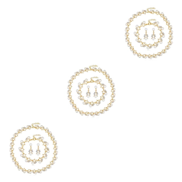 Sonducket de cristal de imitación de perlas de diamantes de imitación, collar ajustable clásico, pendientes, juegos de joyas de Type1 NO1