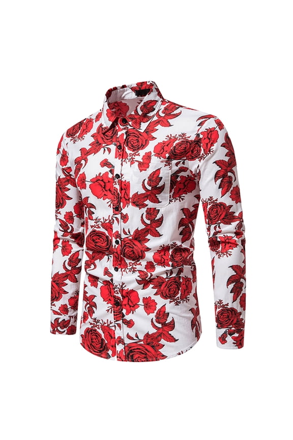 Mens Floral Print Dress Shirt Flower Pattern Slim Fit Long Sleeve Button Down Shirts S-2XL