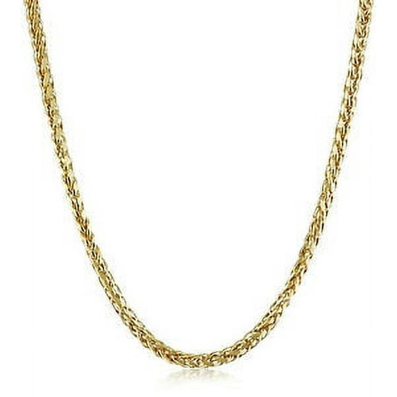 14K Yellow Gold 16in 0.6mm Diamond-Cut Round Wheat Chain