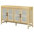 thumbnail image 4 of Natural Wood Sideboard Buffet Cabinet with Rattan Doors and Storage Shelves, 4 of 7