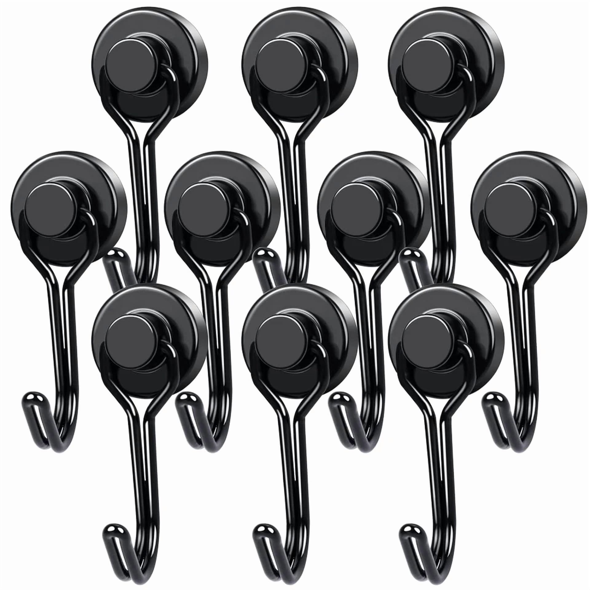 KLYNE - Magnetic Hooks 25Lbs, 10 Pack Black Swivel Swing Magnetic Hook Strong Magnet ...