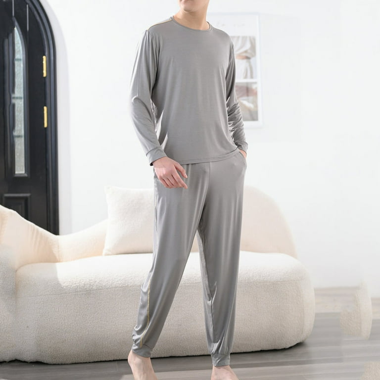 MuZeFu Mens Pajamas Set 100% Cotton Men Long Sleeve Pajamas Long