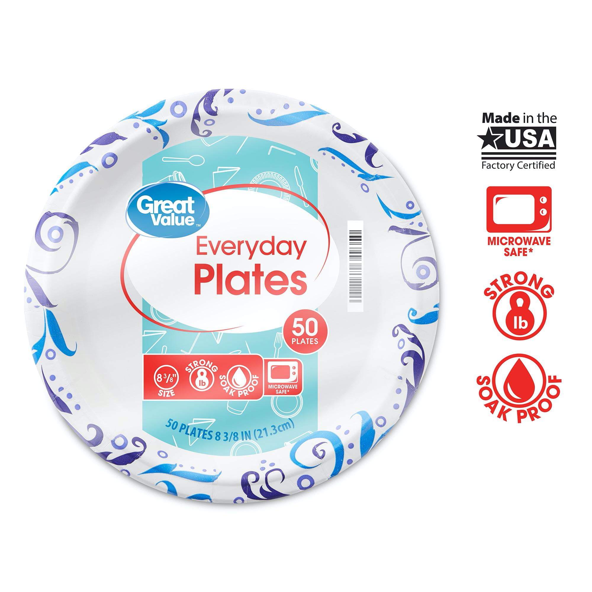 Great Value Everyday Design White Plates, 8-5/8 - 300 count