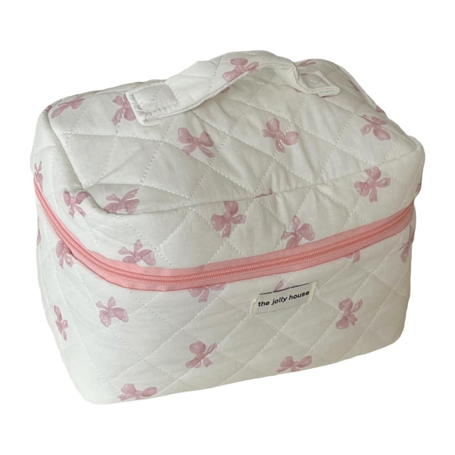 Bolsa de maquillaje, bolsa organizadora de artículos de tocador, bolsa versátil, organizador de maquillaje estético, bolsa de cosméticos con lazo para rosa