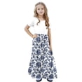 thumbnail image 6 of GERsome Girls Maxi Dress Short Sleeve Patchwork Floral Print Loose Casual Long Dress with Pockets for 4-14 Years Kids, 6 of 8
