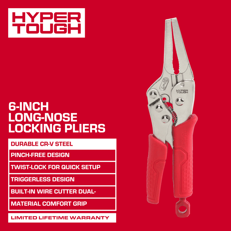 Hyper Tough 6-inch Long-Nose Locking Pliers with Triggerless