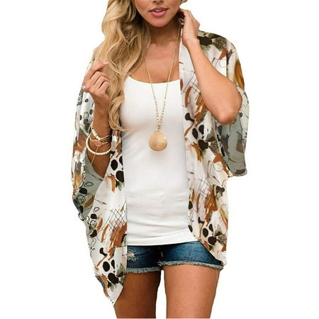 

Leutsin Women s Casual Fashion Loose Retro Multi-color Print Mid-sleeve Cardigan