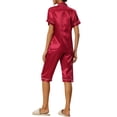 thumbnail image 3 of INSPIRE CHIC Ensembles de Pyjamas en Satin pour Femmes Manches Courtes Hauts à Boutons avec Pantalons Capri 2 Pcs Tenue d'Intérieur TP Rouge, 3 of 6