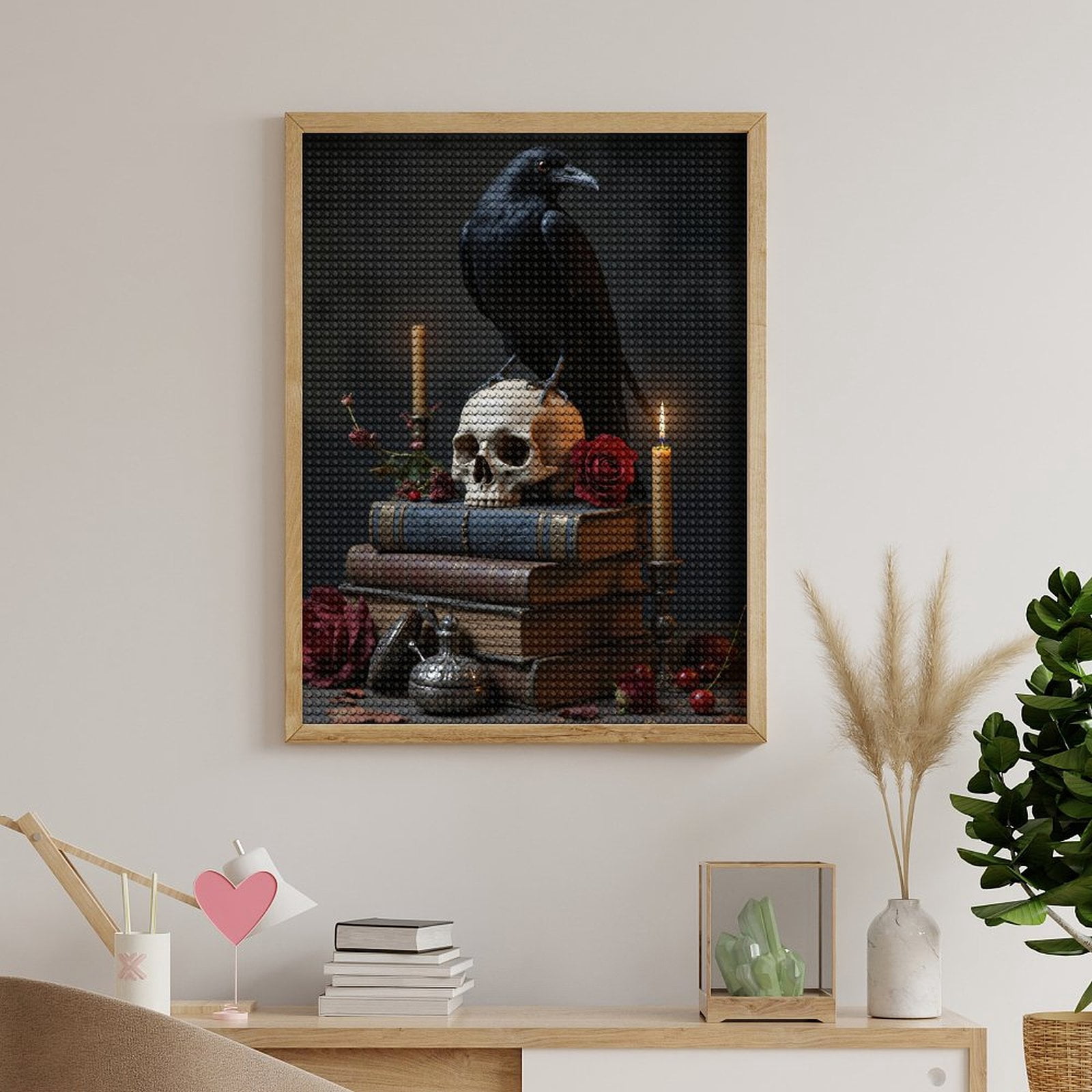 Diamond Art Kits for Adults, Raven Skull Books Candle Roses 5D Diamond Painting Kits for Adults Beginners, DIY Full Drill Diamond Painting, Gem Art and Crafts 12x16