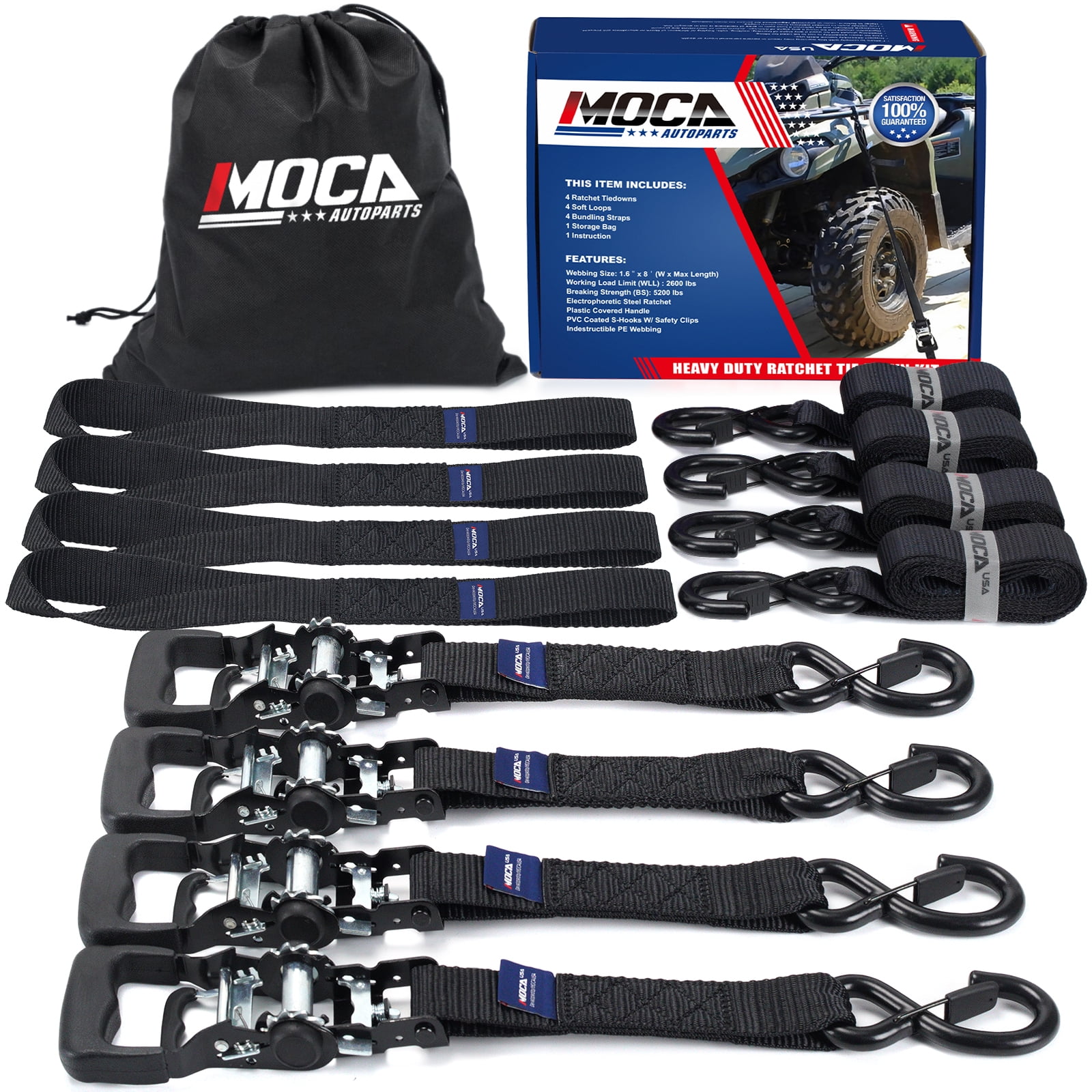 Heavy Duty 6 Pack 18 Inch Tie Down Straps Soft Loops Ratchet 3600 Lbs Motorcycle 