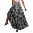 thumbnail image 3 of Women's Floral Boho Pleated Maxi Skirts Elastic High Waist Flowy Skirt for Beach Summer Black S, 3 of 7
