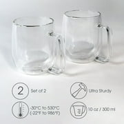 Brod & Taylor Double-Walled Borosilicate Glass 10 oz Mugs, Set of 2