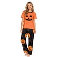 thumbnail image 2 of Family Halloween Pajamas Matching Sets, Orange Jack‑o‑Lantern Face Black Pumpkin Print Short Sleeve Top and Long Pants Halloween Pajamas for Family, 2 Piece Holiday Sleepwear Halloween Family Pjs Set, 2 of 7