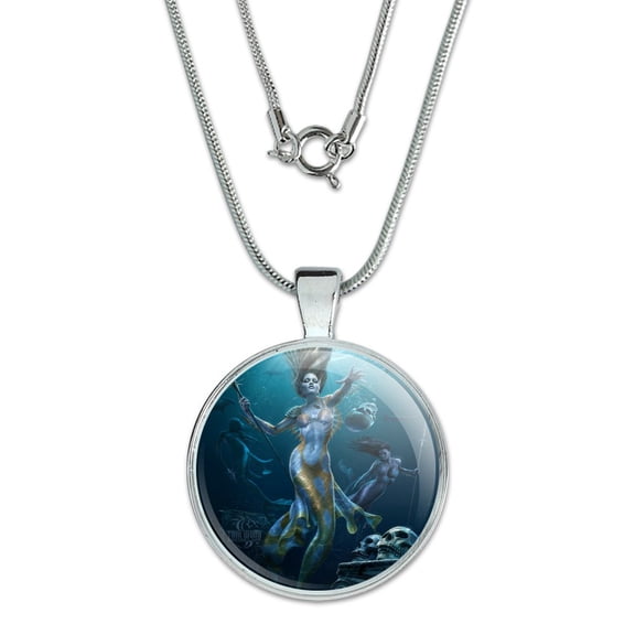 Mermaid Ocean Hunt 1" Pendant with Sterling Silver Plated Chain