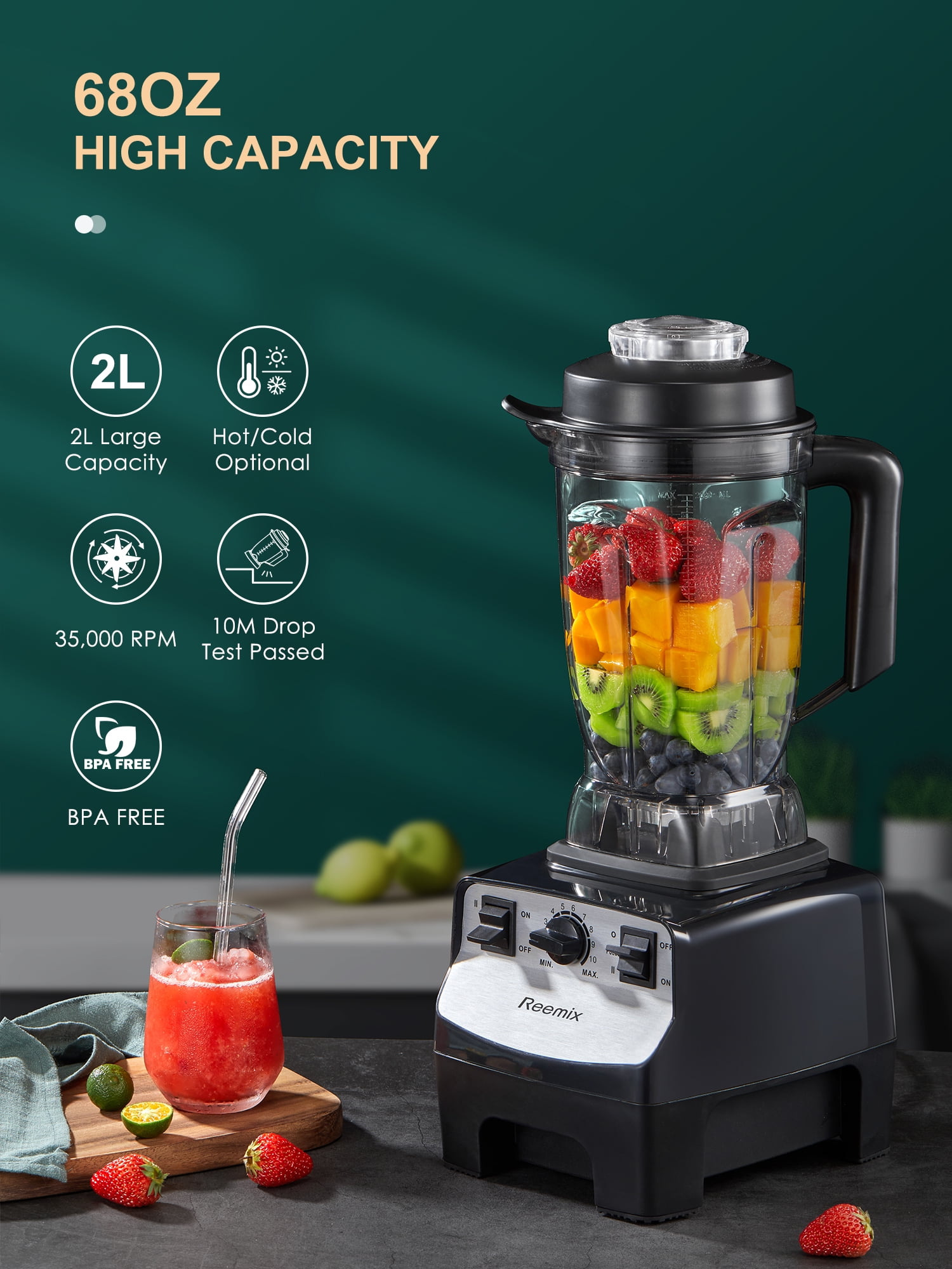 Counter Blender Smoothie Maker, 1450W Professional High Speed Blenders for Kitchen, 10 Speed Control, 68 oz BPA-Free Tritan Container, 8 Titanium Stainless Steel Blade for Ice/Soup/Nuts