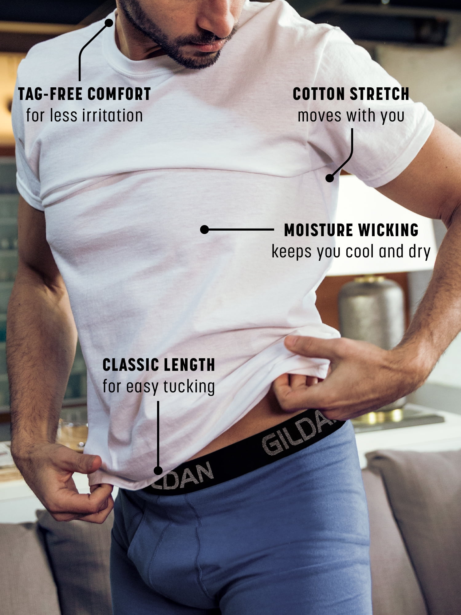 Gildan Men's Short Sleeve Cotton Stretch Crew T-Shirts up to 2XL, 3-Pack