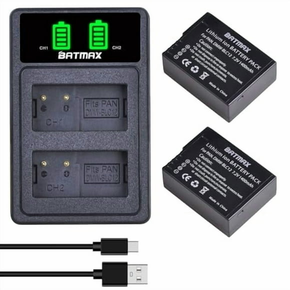 Batmax 2X 1400mAh DMW-BLC12 Replacement Battery and Charger for Panasonic DMW-BLC12E DMW-BLC12PP - Compatible With Lumix FZ200, FZ1000, G5, G6, G7, GX8, G85, GH2 Cameras