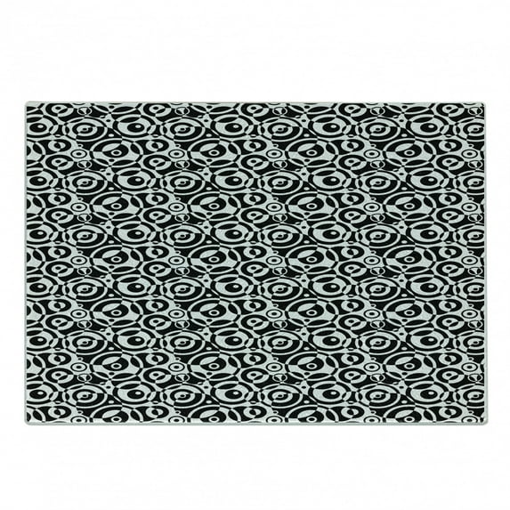 Black and White Cutting Board, Circular Pattern Monochrome Dots with Bullseye Design Abstract Modern Art, Decorative Tempered Glass Cutting and Serving Board, Small Size, Black White, by Ambesonne