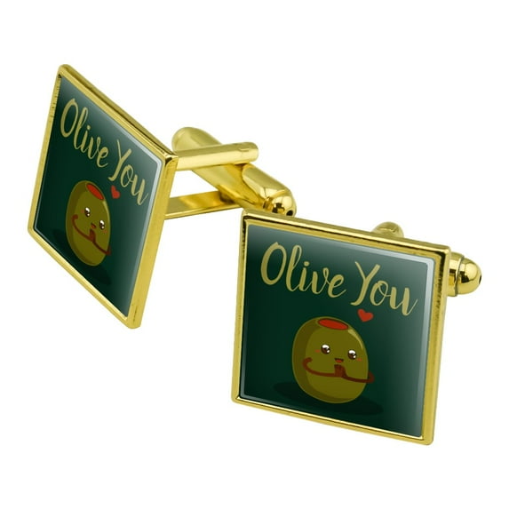 Olive You I Love You Funny Square Cufflink Set - Silver or Gold