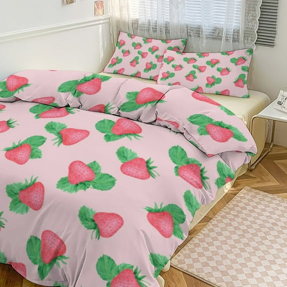 Colorful Strawberries Bedding Set Couple Bedclothes Pillowcase Customized Home Textiles Bed Set for Bedroom Decoration