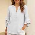 thumbnail image 5 of ClodeEU Womens Ruffle 3/4 Sleeve Blouse Tops ,V Neck Business Casual Blouses Shirts with Buttons White,Womens Plus XL, 5 of 6