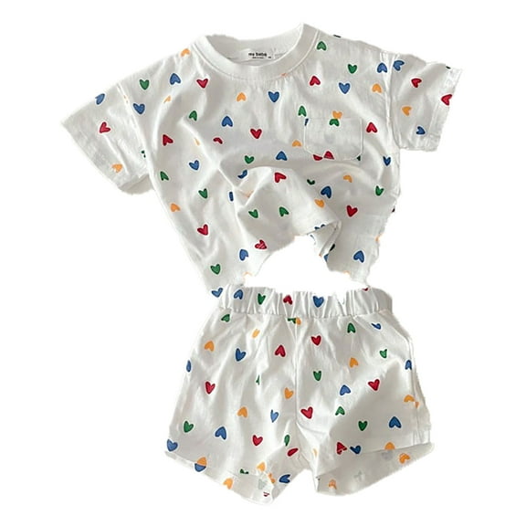 Toddler Girls Pajamas Set Heart Pullover Shirts With Shorts Toddler Girl Sleepwear Summer Boys Pjs Size 12-18 Months