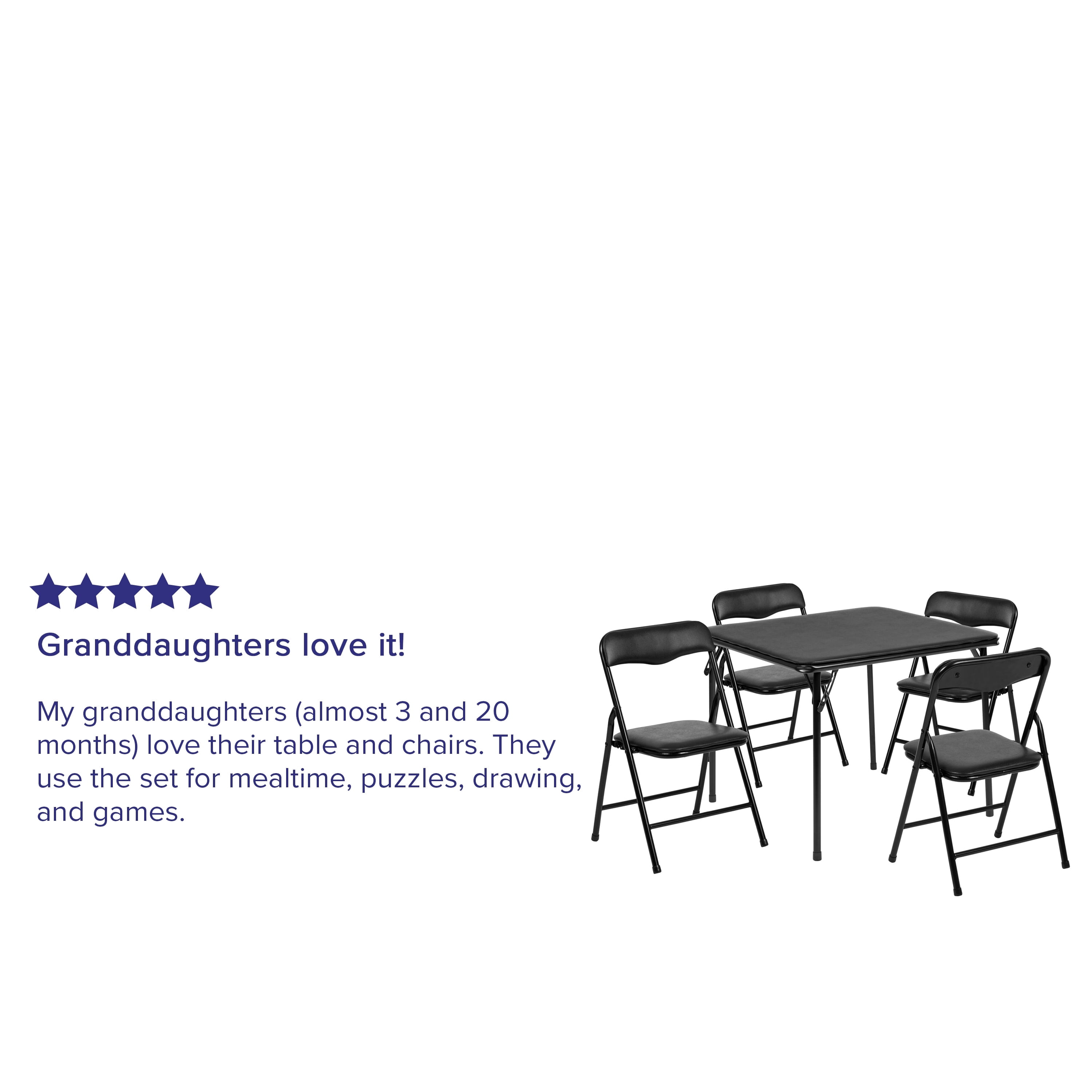 HBCY Creations 5 Piece Kid's Folding Table and Chairs Set - Black Design - Lightweight & Portable - Safety Lock Feature - Seating for 4