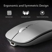 Rechargeable Wireless Mouse, 2.4G Slim Mute Silent Click Noiseless Optical Mouse with USB Receiver (Stored at Bottom of The Mouse)