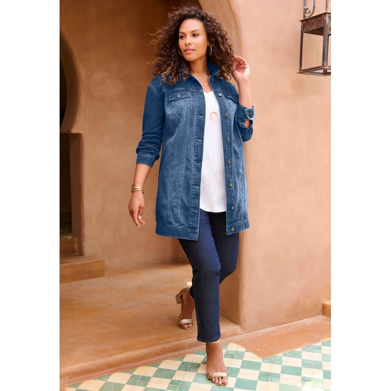 Roaman's Women's Plus Size Plus Size Long Denim Jacket