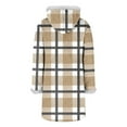 thumbnail image 6 of Christmas Mid Length Plaid Winter Coat for Women Plush Cuffs Long Sleeve Crewneck Button Down Cardigan Jacket for Holiday Khaki S, 6 of 8