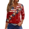 thumbnail image 2 of 4th of July Shirts Women American Flag 3/4 Sleeve Tops Henley V Neck Button Patriotic Shirts Memorial Day USA Blouse, 2 of 6