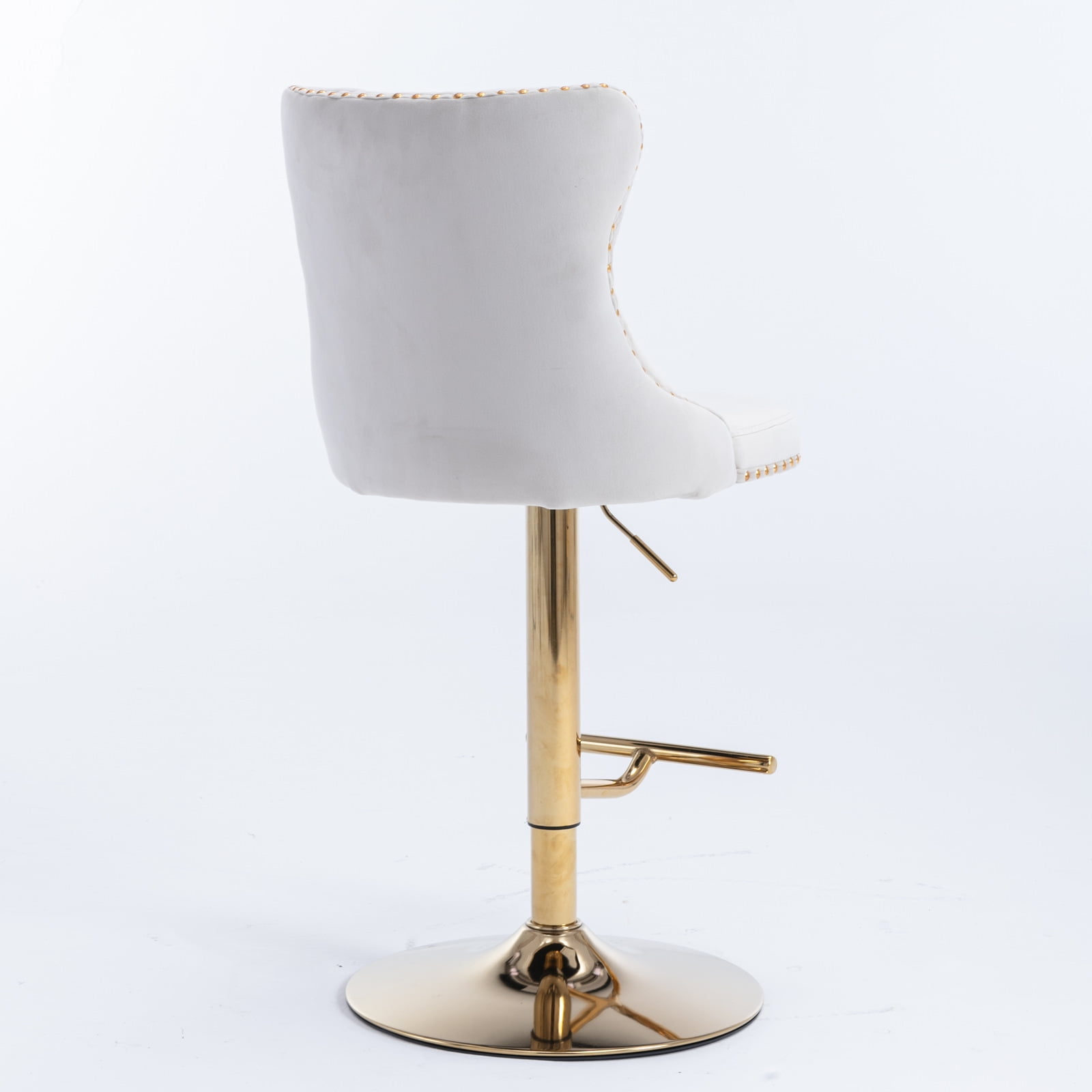 Swivel Dining Bar Chairs with Gold Metal Base Velvet Upholstered Bar Stools with Button Tufted Back Height Adjustment(Beige,Set of 6)